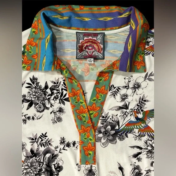 Johnny Was Floral and Bird Print Long Sleeve Shirt. Dreamer Garden. Size Medium - Picture 2 of 5